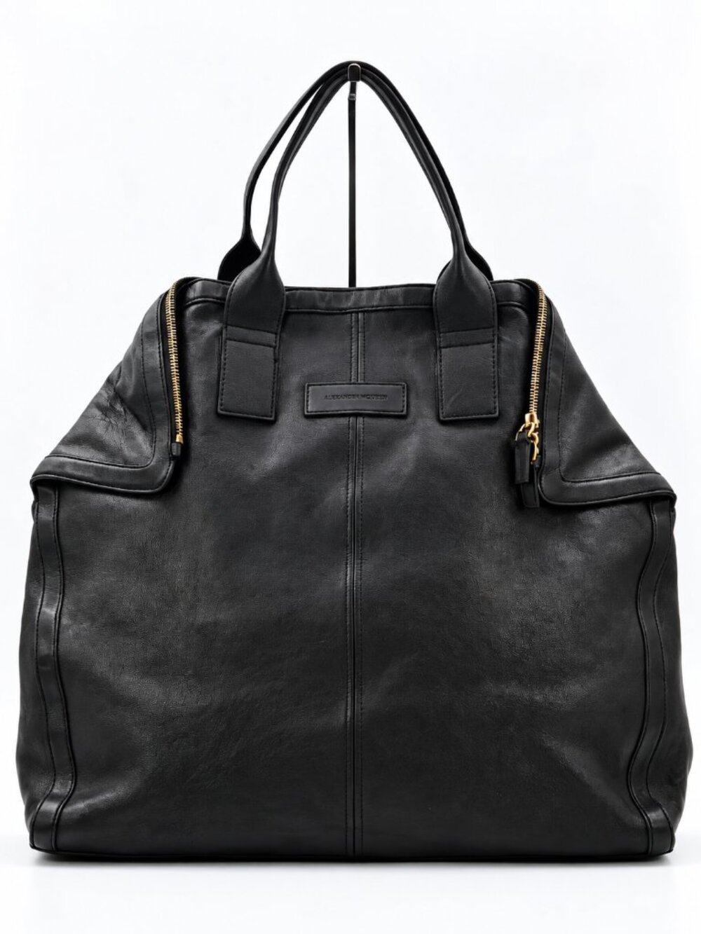Alexander McQueen Men’s Black Leather Large Tote Travel Bag